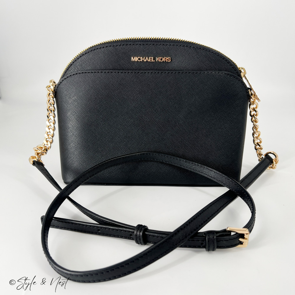 Michael Kors Emmy Saffiano Leather Medium Crossbody Bag Black Leather Gold